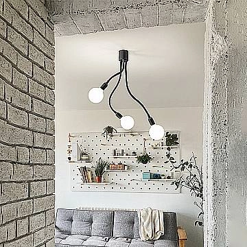 Plafoniera Industrial-Minimal-Nordico Bulbo Metallo Nero Acrilico 3 Luci E27