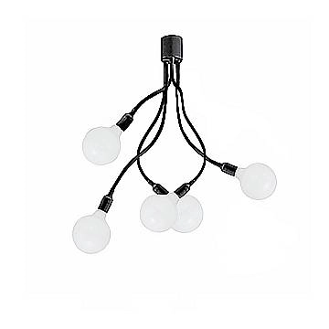 Plafoniera Industrial-Minimal-Nordico Bulbo Metallo Nero Acrilico 5 Luci E27