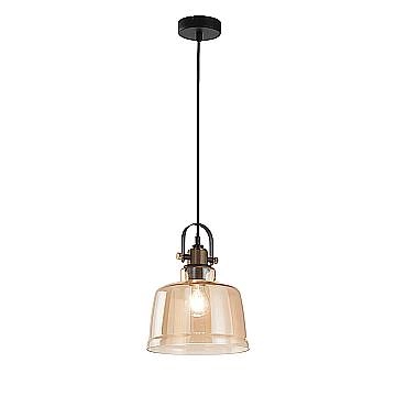 Sospensione Contemporanea Vintage Metallo Nero Vetro Ambra 1 Luce E27