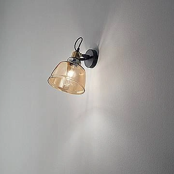 Applique Contemporanea Vintage Metallo Nero Vetro Ambra 1 Luce E27