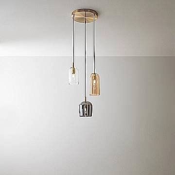 Lampadario Contemporaneo Coro Metallo Ottone Brunito Vetro Multicolor 3 Luci E14