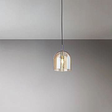 Sospensione Contemporanea Coro Metallo Oro Spazzolato Vetro Ambra 1 Luce E14