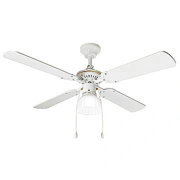 Ventilatore Rustico-Country Gemini Metallo Bianco Lucido Legno 1 Luce E27