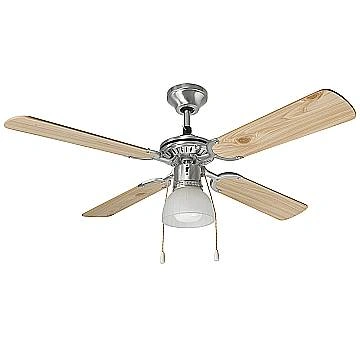 Ventilatore Rustico-Country Gemini Metallo Cromo Effetto Legno 1 Luce E27
