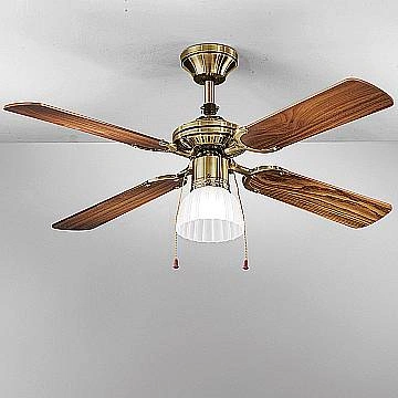 Ventilatore Rustico-Country Gemini Metallo Ottone Brunito Legno Noce 1 Luce E27
