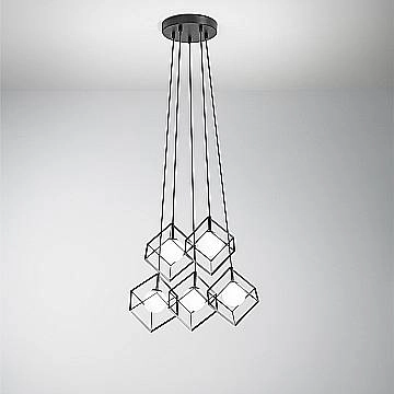 Lampadario Contemporaneo Cube Metallo Nero Vetro 3 Luci G9