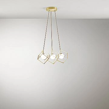 Lampadario Contemporaneo Cube Metallo Oro Vetro 3 Luci G9