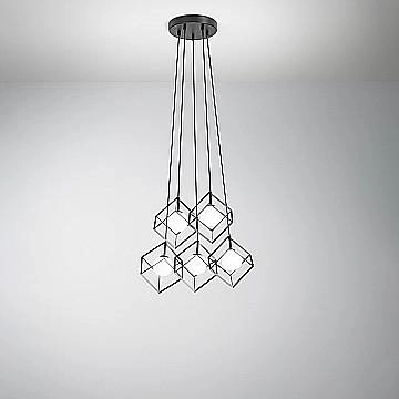 Lampadario Contemporaneo Cube Metallo Nero Vetro 5 Luci G9