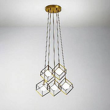 Lampadario Contemporaneo Cube Metallo Oro Vetro 5 Luci G9