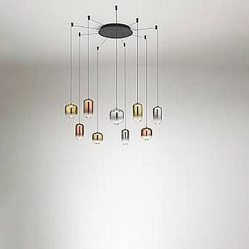 Lampadario Contemporaneo Hunter Alluminio Nero Vetro 9 Luci Led 5W 3000K