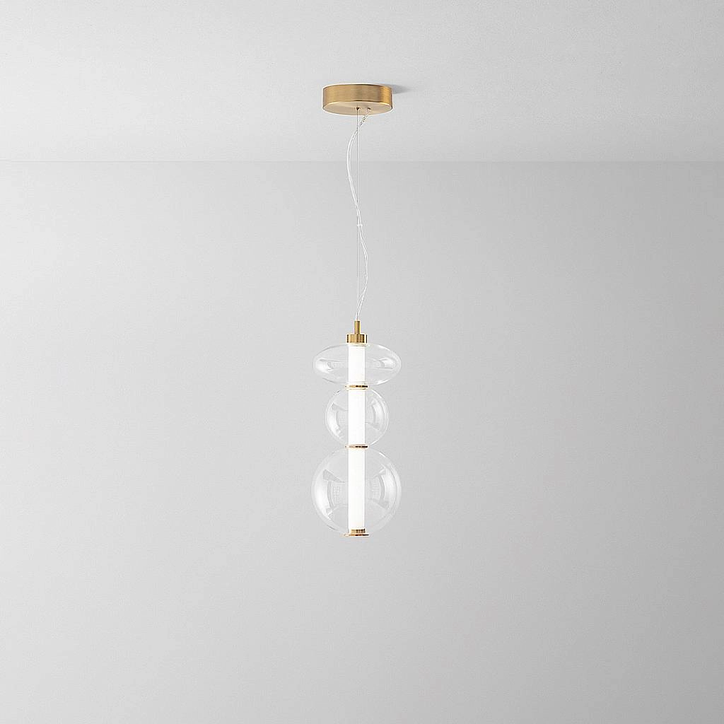Sospensione Contemporanea Bubbles Alluminio Oro Vetro Trasparente Led 24W 3000K 8162TRLC