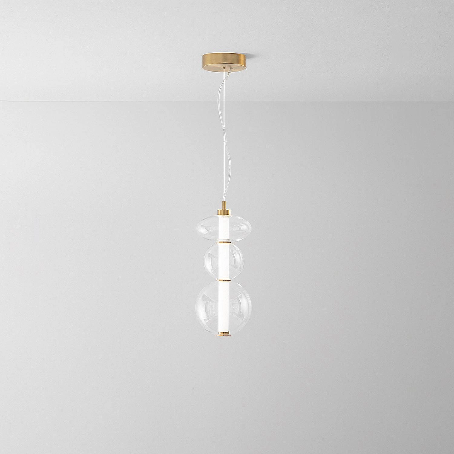 Sospensione Contemporanea Bubbles Alluminio Oro Vetro Trasparente Led 24W 3000K 8162TRLC
