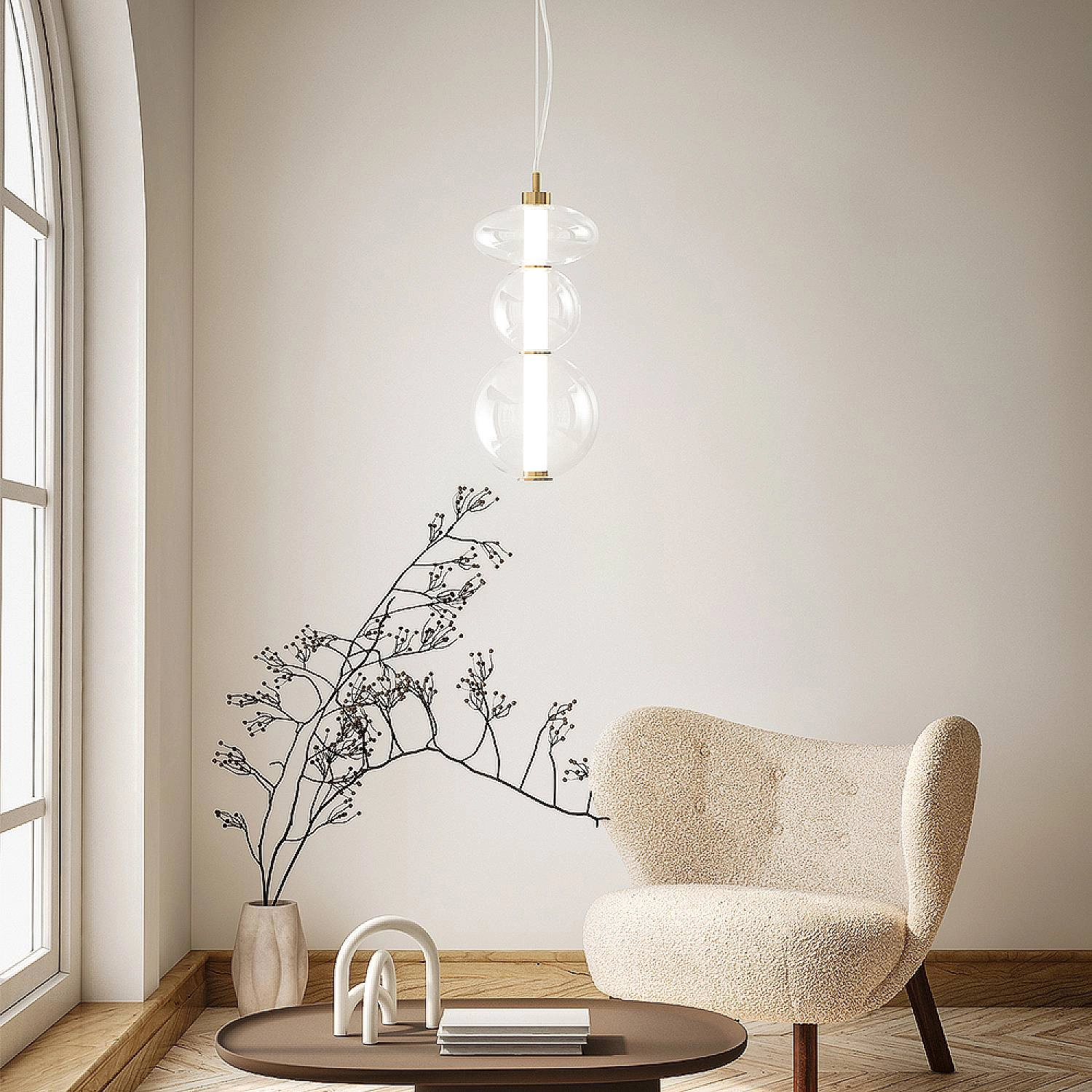 Sospensione Contemporanea Bubbles Alluminio Oro Vetro Trasparente Led 24W 3000K 8162TRLC