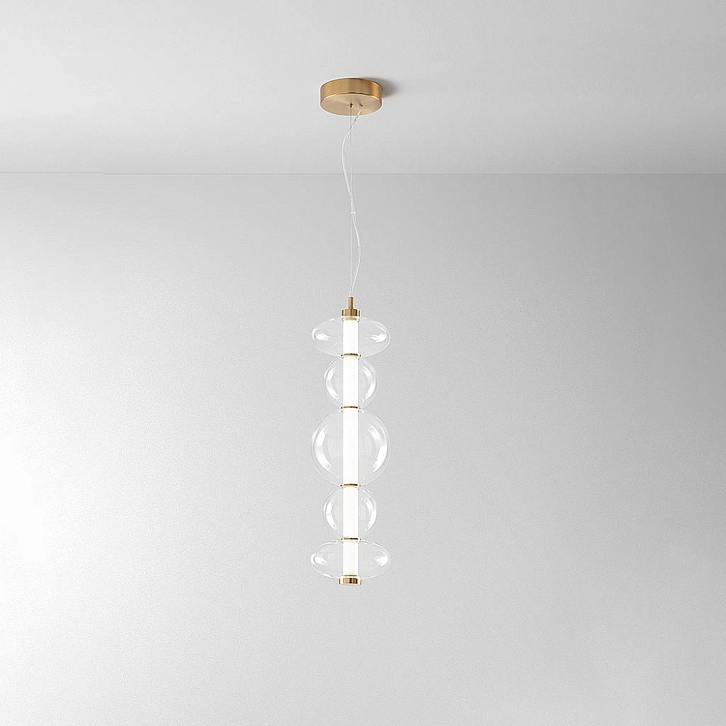 Sospensione Contemporanea Bubbles Alluminio Oro Vetro Trasparente Led 38W 3000K 8163TRLC