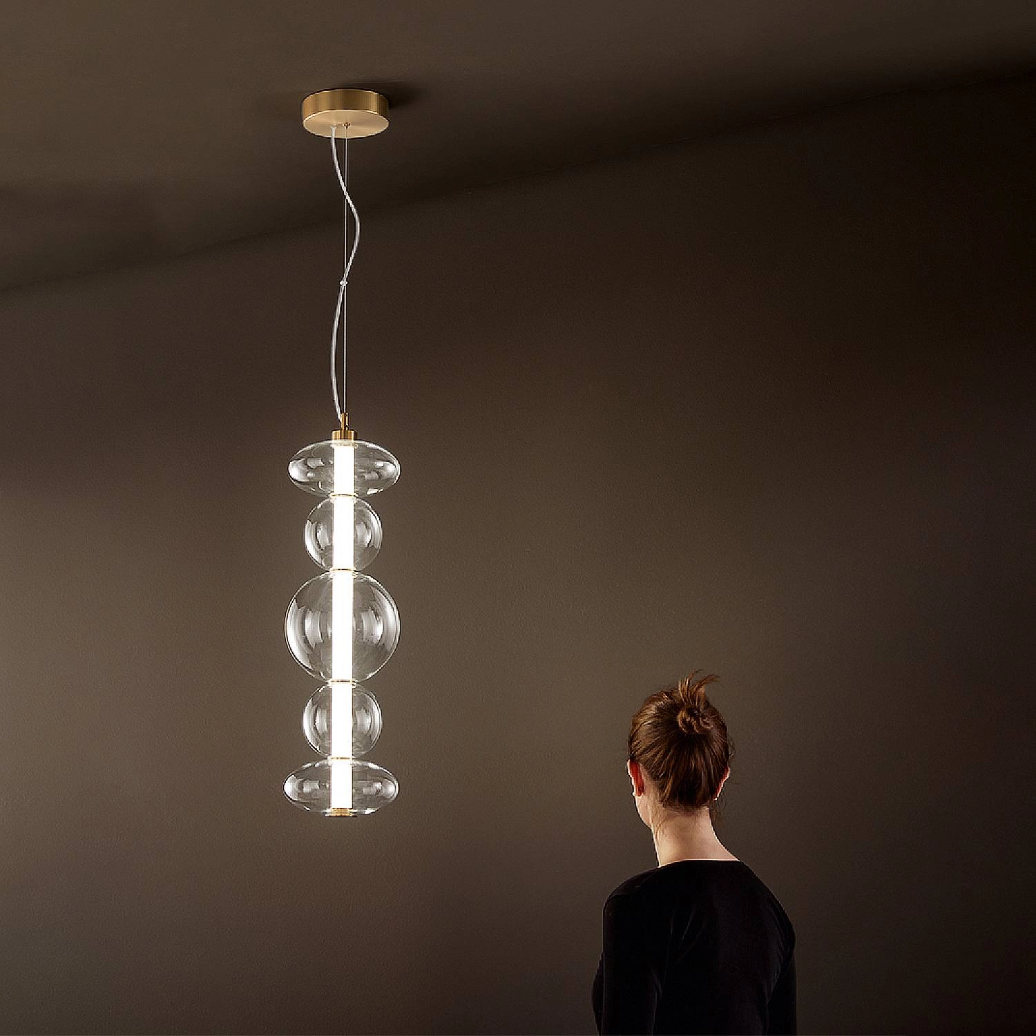 Sospensione Contemporanea Bubbles Alluminio Oro Vetro Trasparente Led 38W 3000K 8163TRLC