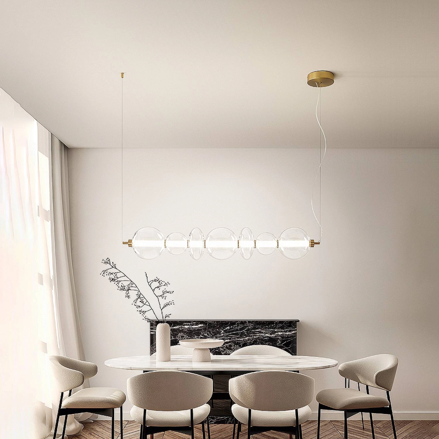 Sospensione Contemporanea Bubbles Alluminio Oro Vetro Trasparente Led 50W 3000K 8164TRLC