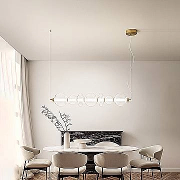 Sospensione Contemporanea Bubbles Alluminio Oro Vetro Trasparente Led 50W 3000K 8164TRLC