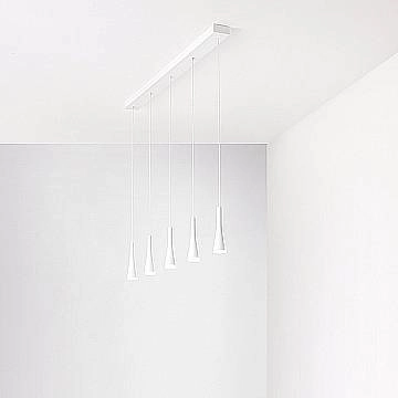 Lampadario Lineare Minimal Cone Metallo Bianco Acrilico 5 Luci Led 7W 3000K