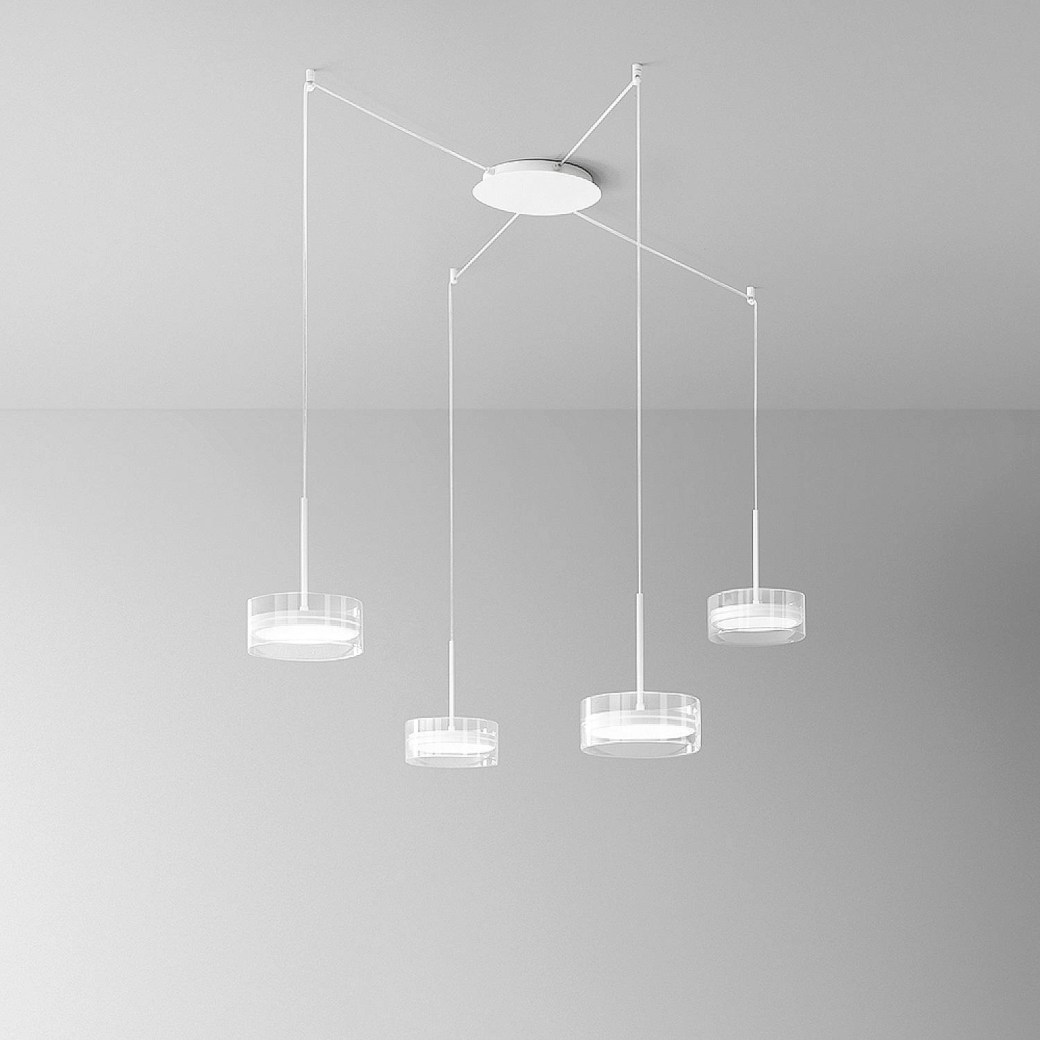Lampadario Contemporaneo Aere Metallo Bianco Vetro 4 Luci Led 14W 3000K 8217BLC
