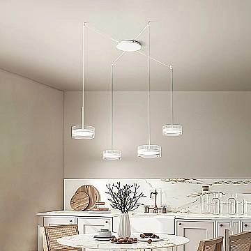 Lampadario Contemporaneo Aere Metallo Bianco Vetro 4 Luci Led 14W 3000K 8217BLC