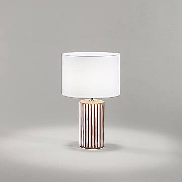 Lampada Tavolo Contemporanea Tribale Ceramica Marrone Bianco Tessuto 1 Luce E27