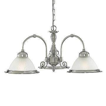 Lampadario Contemporaneo American Dinner Acciaio Argento Vetro 3 Luci E27