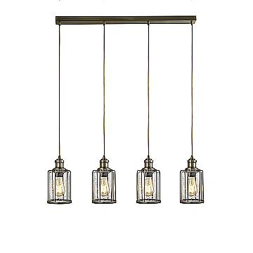 Lampadario Contemporaneo Tubi Acciaio Ottone Vetro 4 Luci E27