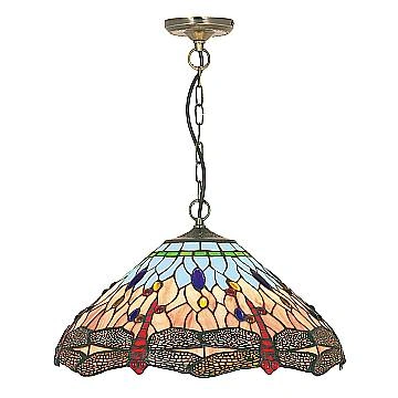 Sospensione Tiffany Libellula Metallo Ottone Vetro 1 Luce E27