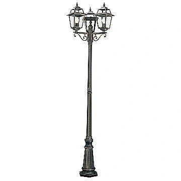 Lampione Da Esterno Vintage Nuova Orleans Alluminio Nero Vetro Oro 3 Luci E27