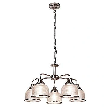 Lampadario Contemporaneo Bistrot Ii Acciaio Argento Vetro Trasparente 5 Luci E27