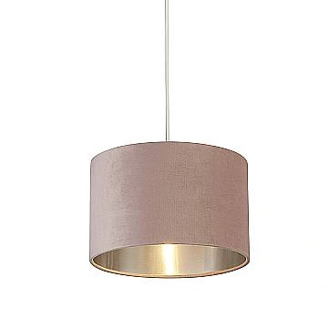 Paralume Contemporaneo Tamburo Acciaio Rosa Tessuto Argento 1 Luce D28Cm