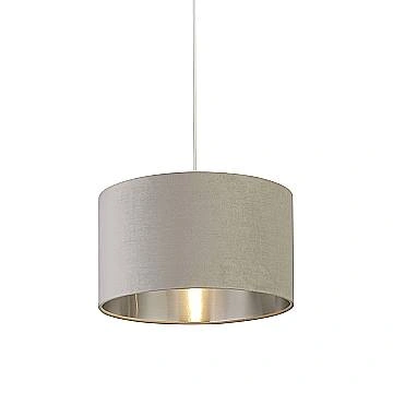 Paralume Contemporaneo Tamburo Acciaio Grigio Velluto Grigio 1 Luce D38Cm