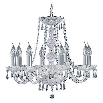 Lampadario Classico Hale Acciaio Cromo Vetro Trasparente 8 Luci E14