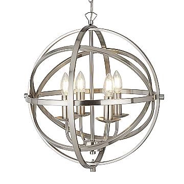 Lampadario Industrial-Nordico Orbita Acciaio Argento 4 Luci E14