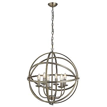 Lampadario Industrial-Nordico Orbita Acciaio Ottone 6 Luci E14