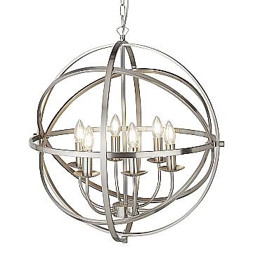 Lampadario Industrial-Nordico Orbita Ferro Argento 6 Luci E14