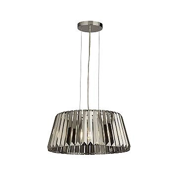 Lampadario Contemporaneo Tiara Acciaio Cromo Cristallo Fumè 5 Luci E14