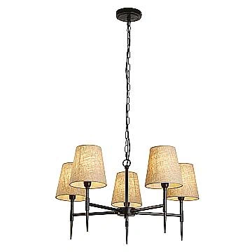 Lampadario Industrial-Nordico Gotico Acciaio Nero Tessuto 5 Luci E14