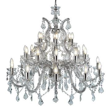 Lampadario Classico Marie Therese Acciaio Cromo Vetro Trasparente 30 Luci E14