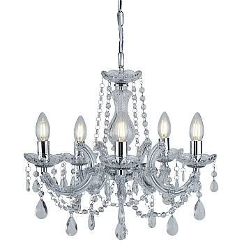 Lampadario Classico Marie Therese Acciaio Cromo Cristallo 5 Luci E14