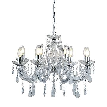 Lampadario Classico Marie Therese Acciaio Cromo Vetro Trasparente 8 Luci E14