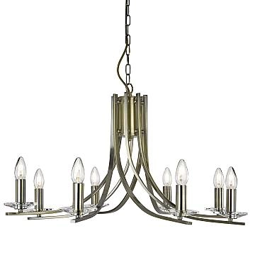 Lampadario Industrial-Nordico Ascona Acciaio Ottone Vetro 8 Luci E14