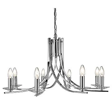 Lampadario Industrial-Nordico Ascona Acciaio Cromo Vetro 8 Luci E14