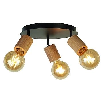 Plafoniera Industrial-Nordico Spinoso Acciaio Nero Legno Marrone 3 Luci E27 Plafoniera Industrial-Nordico Spinoso Acciaio Nero Legno Marrone 3 Luci E27