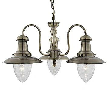 Lampadario Classico Fisher Man Acciaio Adjustable Vetro 3 Luci E27