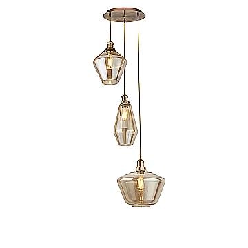 Lampadario Contemporaneo Mia Acciaio Ottone Vetro Ambra 3 Luci E27 Lampadario Contemporaneo Mia Acciaio Ottone Vetro Ambra 3 Luci E27