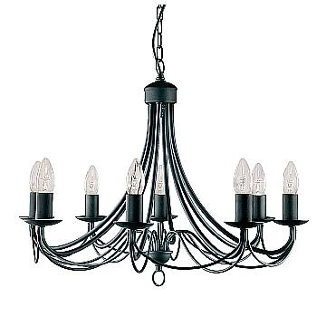 Lampadario Industrial-Nordico Maypole Acciaio Nero 8 Luci E14