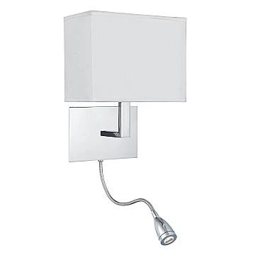 Applique Contemporanea Hotel Acciaio Cromo Tessuto Bianco 1 Luce E27 Applique Contemporanea Hotel Acciaio Cromo Tessuto Bianco 1 Luce E27