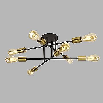 Plafoniera Industrial-Nordico Armstrong Acciaio Nero Ottone 8 Luci E27