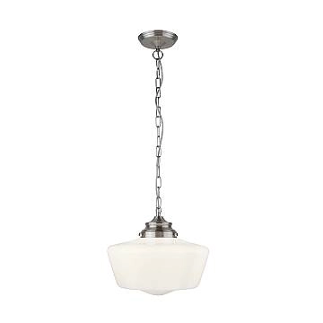 Sospensione Contemporanea School House Acciaio Argento Vetro Bianco 1 Luce E27